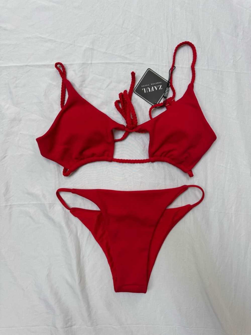 Zaful Red Braided Triangle Bikini Set